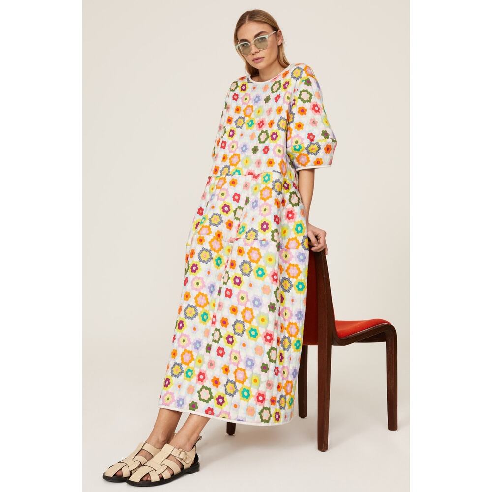 Mira Mikati White Floral Crochet Maxi Dress with Multicolor Flowers - Picture 4 of 16